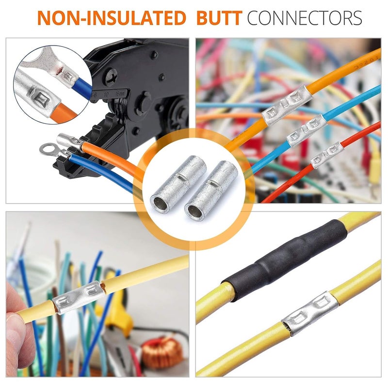 SVAAR 500PCS Non Insulated Butt Connectors 6-26 Gauge Butt Splice Kit 6-26 Gauge Wire Butt Splice, Marine Grade Tinned Copper Crimp Connectors for 26-6 AWG Wiring Uninsulated Butt Terminals - Image 3